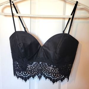 Bebe Satin Lace Trim Crop Top